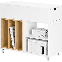 SoBuy FBT134-W Bout de Canapé en Bois, Table d'appoint Café, Table Basse Roulante, avec Porte- revues et Tiroir, Meuble de Rangement pour Salon, Bureau, Chambre, Blanc, L70xP30xH61cm