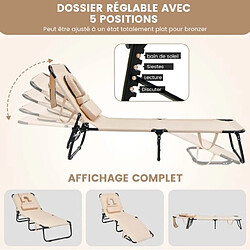 Avis Helloshop26 Chaise longue transat de bronzage pliante face vers le bas de plage avec trou pour le visage transat solide pour bain de soleil beige 20_0008163