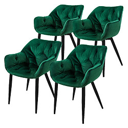 ML-Design Lot de 4 chaises de salle à manger assise vert foncé en velours pieds métal noir