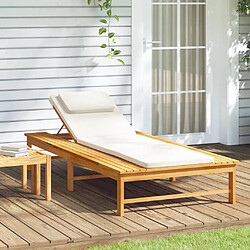 Maison Chic Chaise longue | Transat Bain de soleil coussin/oreiller blanc crème bois massif acacia -GKD54866