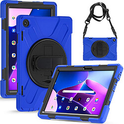 Coque en silicone anti-chocs avec dragonne, béquille et bandoulière pour votre Lenovo Tab M10 (Gen 3) TB-328FU/TB-328XU - bleu