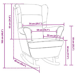 vidaXL Fauteuil à bascule pieds en bois massif d'hévéa Crème Velours pas cher