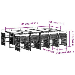 Acheter vidaXL Ensemble à manger de jardin et coussins 11 pcs marron rotin