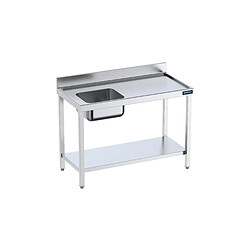 Table de chef Inox avec bac à Gauche, bord anti-ruissellement et étagère - Gamme 600 - Distform