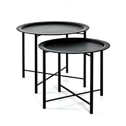 Pegane Lot de 2 tables coloris noir - H 44/49 x Ø 52/ 62 cm