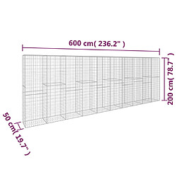 vidaXL Mur en gabion avec couvercle Acier galvanisé 600 x 50 x 200 cm pas cher