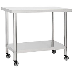 Helloshop26 Table de travail de cuisine avec roues 80 x 60 x 85 cm acier inoxydable 02_0001917