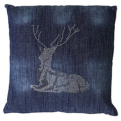 Decoshop26 Coussin bleu avec motif cerf effet brillant 45x45 cm déhoussable DEC04074