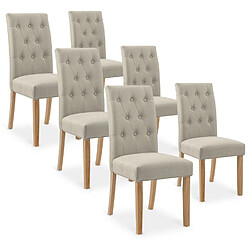 NC Lot de 6 chaises capitonnées Gaya tissu beige