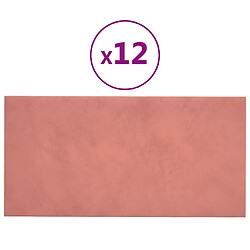 vidaXL Panneaux muraux 12 pcs Rose 60x30 cm Velours 2,16 m²