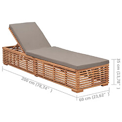 vidaXL Chaise longue avec coussin gris foncé Bois de teck solide pas cher