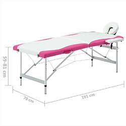 vidaXL Table de massage pliable 2 zones Aluminium Blanc et rose pas cher