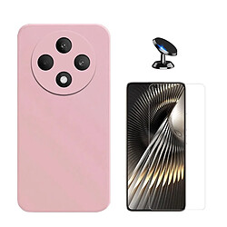 Kit Verre Trempé Clearglass + Housse Silicone Liquide + Support Voiture Magnétique Phonecare Compatible avec Oppo Reno12 F 4G - Rose