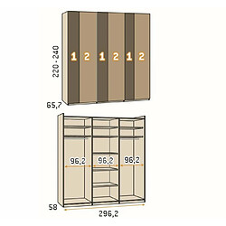 Inside 75 Armoire 3 portes coulissantes frange verticale 296,2x220 caisse Arios façade Arios Basalto Laquée