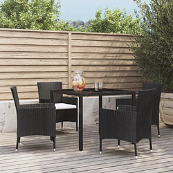 Maison Chic Mobilier à dîner 5 pcs de jardin avec coussins - Ensemble table et chaises d'extérieur - Salon/Mobilier de jardin classique Noir Résine tressée -MN34939