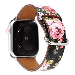 Wewoo Pour Apple Watch Series 5 & 4 44 mm / 3 & 2 & 1 42 mm Bracelet de montre à floral noir rose