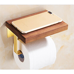 Universal Porte-papier toilette en laiton Porte-téléphone mural en bois Porte-papier roulé pour salle de bains Porte-cintre Stockage toilette | Porte-papier (or)