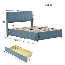 ComfortXL Lit Double Avec Tiroirs Et Sommier à Lattes, Bleu 140 X 200 Cm pas cher