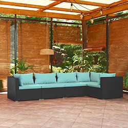 vidaXL Salon de jardin 5 pcs avec coussins Résine tressée Noir