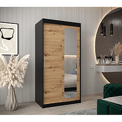 Abiks Meble Armoire PROMO T2 À Portes Coulissantes 200/100/62 2 Portes (Noir/Artisan)