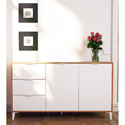 Avis Pegane Buffet / Meuble de rangement coloris chêne/blanc - Hauteur 80 x Longueur 140 x Profondeur 34 cm