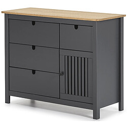 Avis Pegane Commode en pin massif décor ciré gris anthracite et chêne, meuble de rangement - Longueur 100 x Profondeur 40 x Hauteur 80 cm