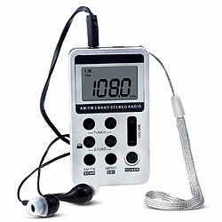 radio numérique portable am / fm radio stéréo avec écouteur pour marcher gris