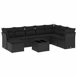 Maison Chic Salon de jardin 9 pcs avec coussins | Ensemble de Table et chaises | Mobilier d'Extérieur noir résine tressée -GKD57671