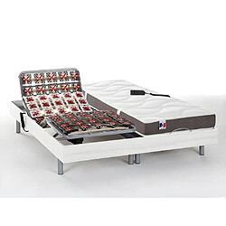 Vente-Unique Lit électrique de relaxation tout plots + matelas 100% latex 3 zones - 2 x 80 x 200 cm - Blanc - JUPITER de DREAMEA