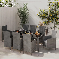 Maison Chic Mobilier à dîner 9 pcs de jardin avec coussins - Ensemble table et chaises d'extérieur - Salon/Mobilier de jardin classique Résine tressée Gris -MN56410