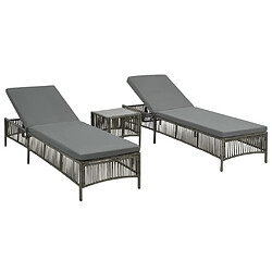 vidaXL Chaises longues lot de 2 avec table Résine tressée Gris