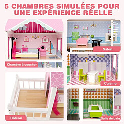 Avis Helloshop26 Maison de poupée en bois à 3 etages avec 5 pièces et ascenseur et escalier rotatif maison avec autocollants & 10 meubles pour enfants de 3 ans+ rose 20_0006742