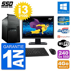 PC Tour Lenovo M91p Ecran 19" Core i3-2100 RAM 4Go SSD 240Go Windows 10 Wifi - Occasion