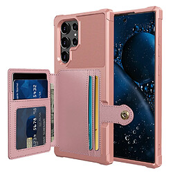 Coque en TPU + PU avec béquille et porte-carte rose pour votre Samsung Galaxy S22 Ultra 5G