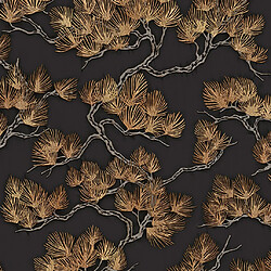 DUTCH WALLCOVERINGS Papier peint Motif avec pins Noir et doré