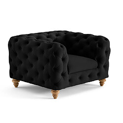 Lisa Design Walter - fauteuil chesterfield en velours - pieds bois Walter - fauteuil chesterfield en velours - pieds bois - Noir