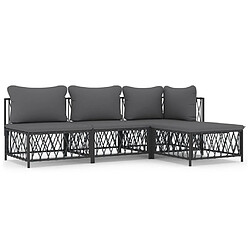 vidaXL Salon de jardin avec coussins 4 pcs anthracite acier