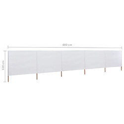 vidaXL Paravent 5 panneaux Tissu 600 x 80 cm Blanc sable pas cher