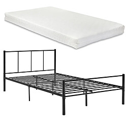 Lit simple Laos avec Matelas et Sommier à Lattes 120 x 200 cm Noir [en.casa]