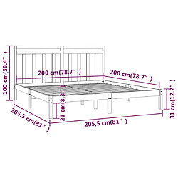 vidaXL Cadre de lit sans matelas marron miel 200x200 cm bois massif pas cher