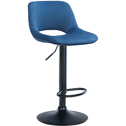 Decoshop26 Tabouret de bar chaise haute x1 avec repose-pieds en velours bleu piètement métallique noir 10_0004598