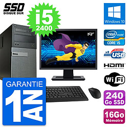 PC Tour Dell 390 MT Ecran 19" i5-2400 RAM 16Go SSD 240Go HDMI Windows 10 Wifi - Occasion