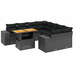 Maison Chic Ensemble Tables et chaises d'extérieur 9 pcs avec coussins,Salon de jardin noir résine tressée -GKD245963