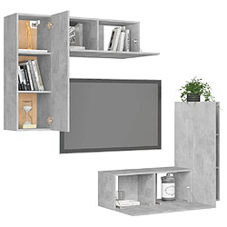 Avis Maison Chic Ensemble de meubles TV 4 pcs | Banc TV Moderne pour salon | Meuble de Rangement - Gris béton Aggloméré -MN30867