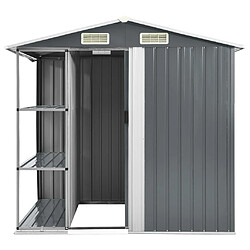 Avis Helloshop26 Abri de jardin cabane cabanon maison de stockage remise extérieur hangar outils robuste avec étagère 205 x 130 x 183 cm Fer gris 02_0022223