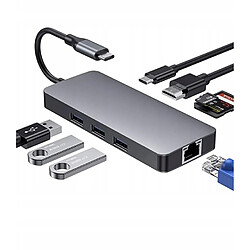 GUPBOO Adaptateur Hub 9W1 USB-C 3.0 HDMI 4K RJ45 SD/TF PD,JL557