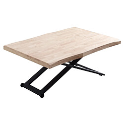 Pegane Table basse relevable de salon en bois de chêne naturel avec pieds en métal noir Longueur 120 x Profondeur 80 x Hauteur 49-76 cm