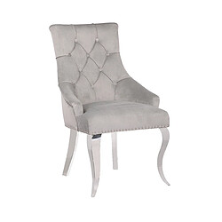 Vivenla Lot de 2 Chaises de salle à manger design capitonné revêtement en velours gris clair et piètement baroque en acier inoxydable argenté collection ANGELO