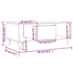 vidaXL Table basse Chêne fumé 90x50x36,5 cm Bois d'ingénierie pas cher