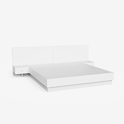 Llb Lit Double 160x190cm Relevable 2 Tables De Chevet Design Moderne Schwaz, Couleur: Blanc pas cher